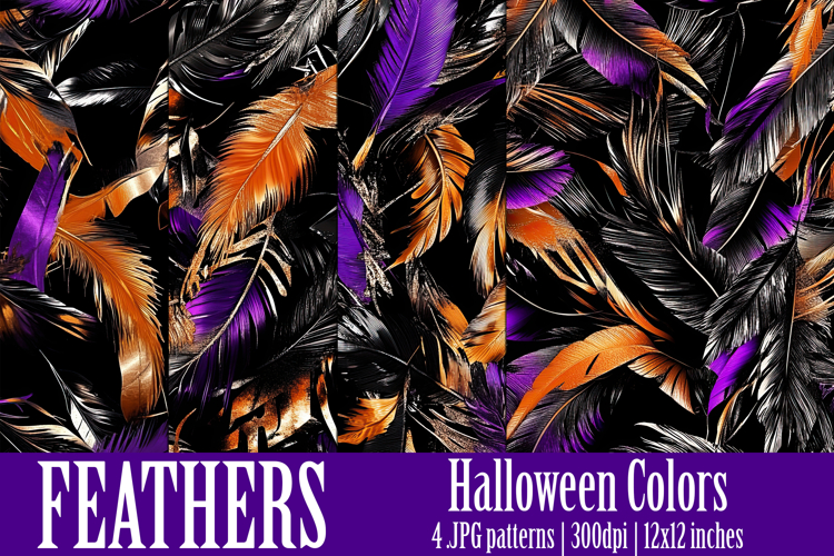 Halloween Patterns, Halloween Feathers Seamless Pattern, s18