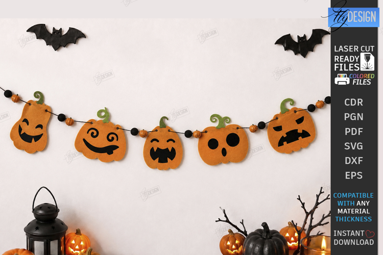Halloween Felt Garland Laser Cut | Felt Banner | Pumpkins