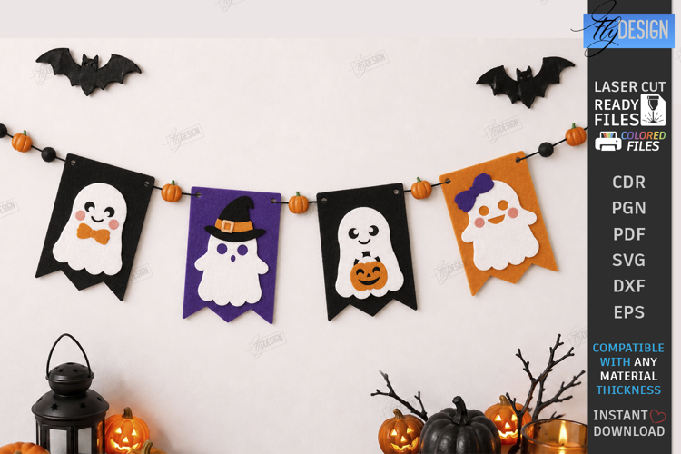 Halloween Felt Garland Laser Cut | Felt Banner | Ghosts SVG