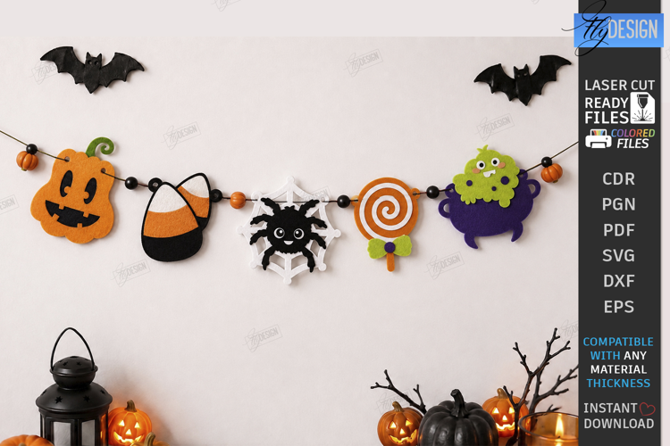 Halloween Felt Garland Laser Cut | Felt Banner | Wall Decor