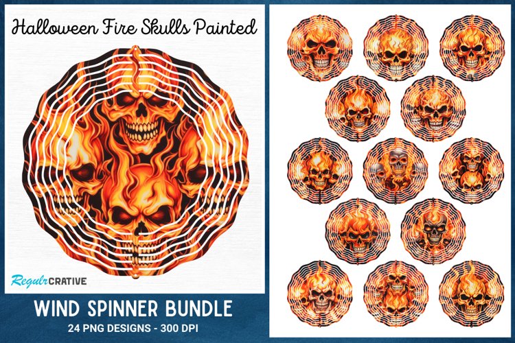 Halloween Fire Skulls Painted Wind Spinner Bundle