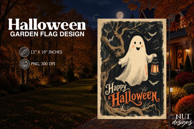 Vintage Ghost Halloween Garden Flag sublimation example image 1