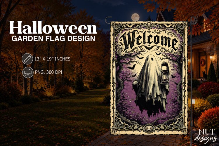 Gothic Ghost Welcome Garden Flag Halloween sublimation example image 1