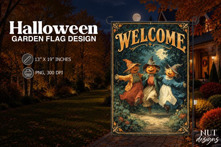 Dancing Scarecrow Welcome Garden Flag Halloween sublimation example image 1