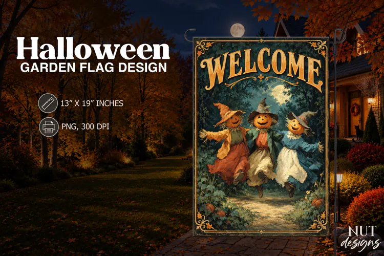 Dancing Scarecrow Welcome Garden Flag Halloween sublimation