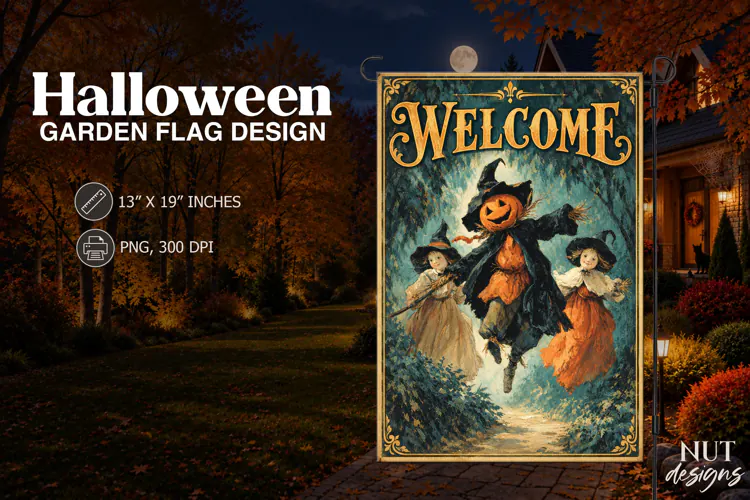 Pumpkin Witch Welcome Garden Flag Halloween sublimation