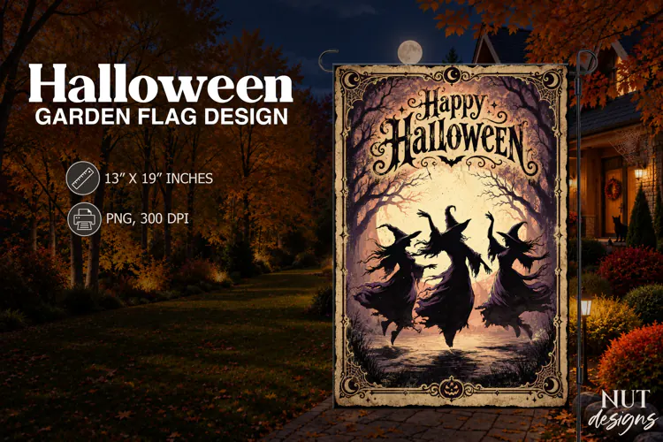 Dancing Witches Halloween Garden Flag Halloween sublimation