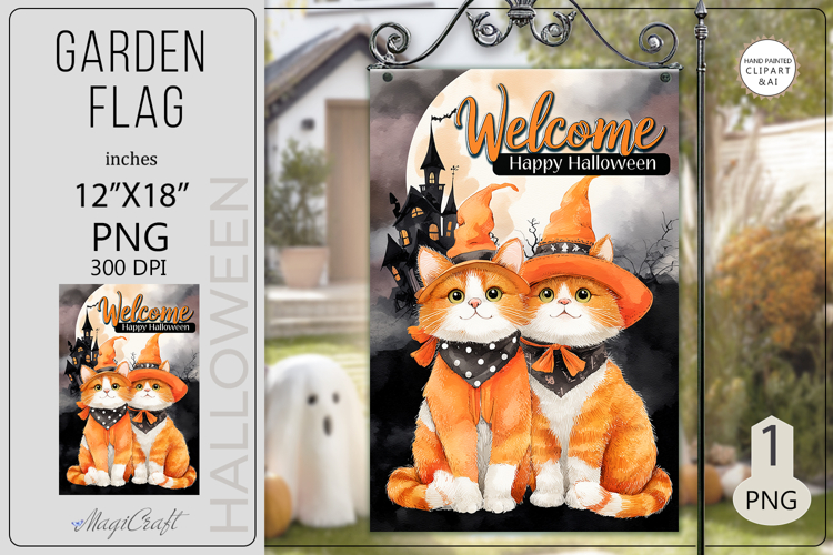 Welcome Garden flags|Halloween Sublimation pumpkin cats