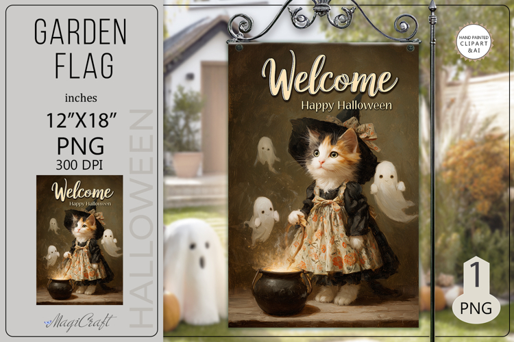 Welcome Garden flags|Halloween Sublimation pumpkin cat