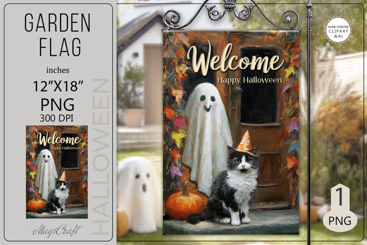 Welcome Garden flags|Halloween Sublimation pumpkin black cat