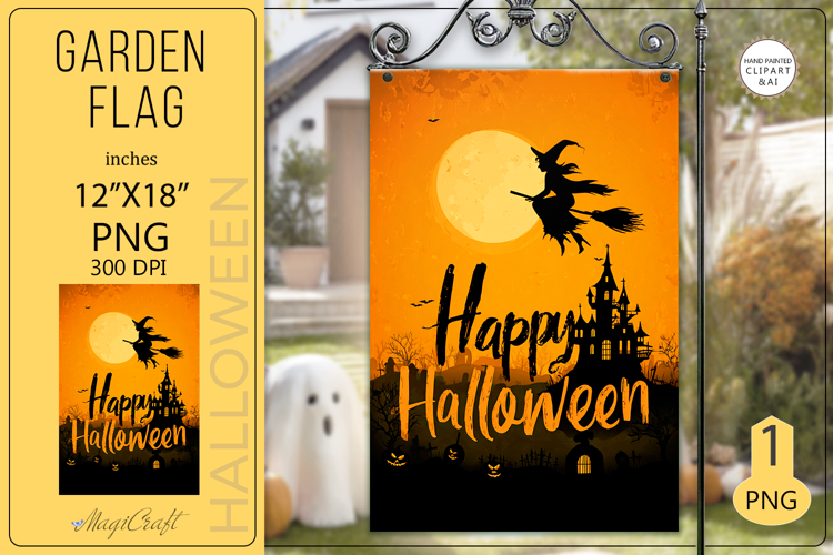 Happy Halloween Garden flag| Sublimation Witch on Broom