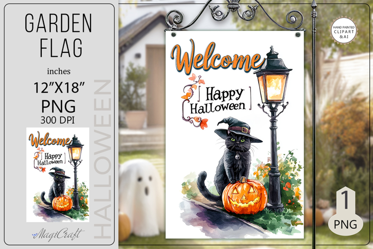 Welcome Garden flags|Halloween Sublimation pumpkin black cat
