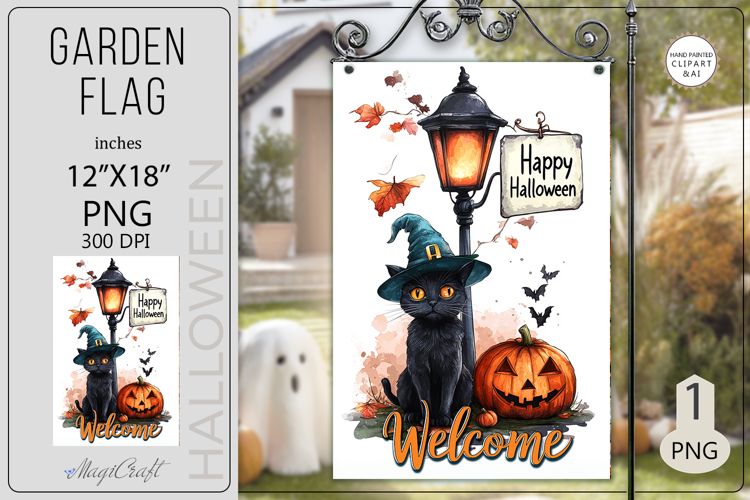 Welcome Garden flags|Halloween Sublimation pumpkin black cat