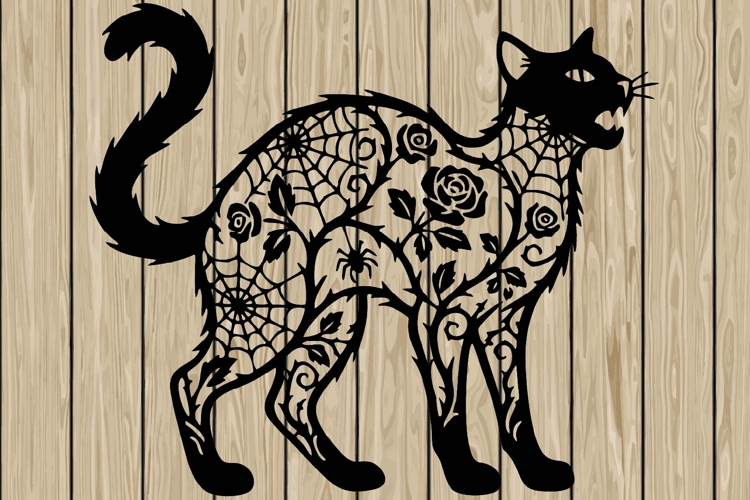 Halloween floral cat stencil silhouette SVG