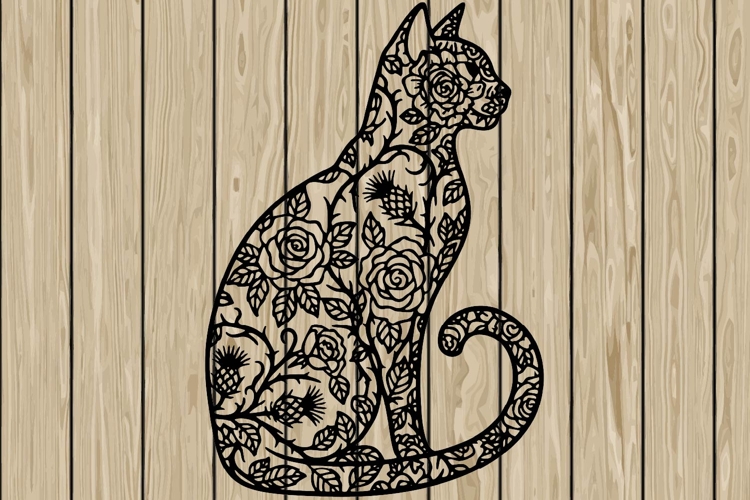 Halloween floral cat stencil silhouette SVG