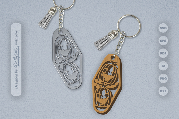 Halloween Floral Pumpkin and Bats Motel Keychain Laser Cut