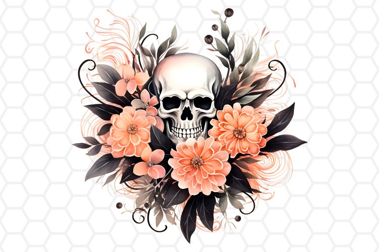 Halloween Floral Skull Bouquet Clipart Sublimation