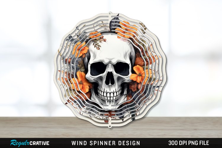 Halloween Floral Skull Wind Spinner Sublimation PNG Design