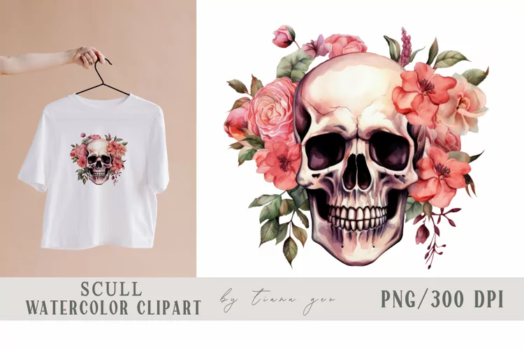 Halloween floral skull with flower bouquet clipart- 1 png