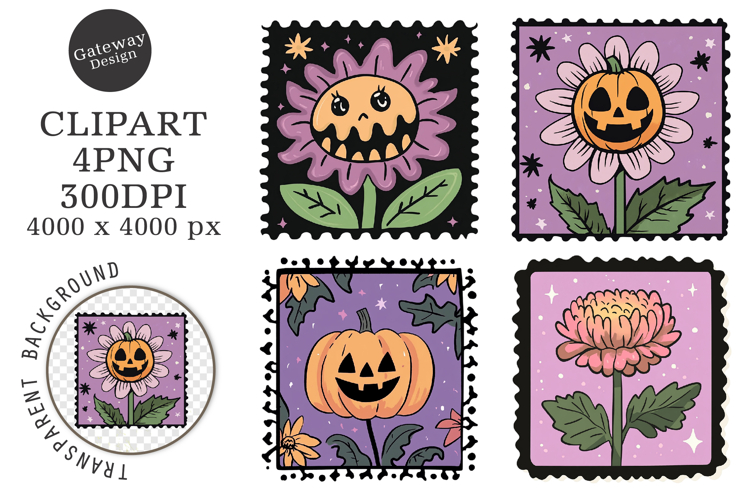 Halloween Flower Stamp Clipart