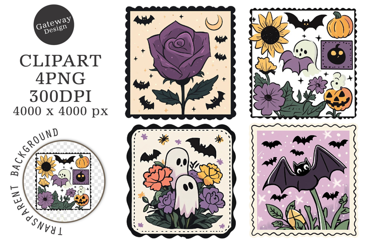 Halloween Flower Stamp Clipart