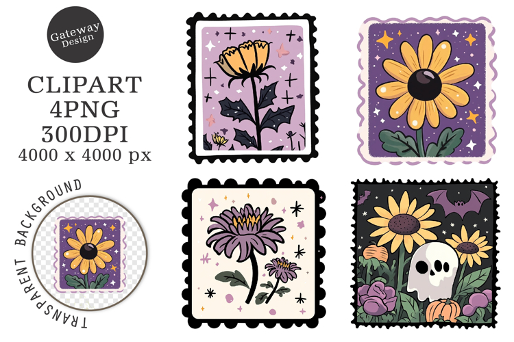Halloween Flower Stamp Clipart