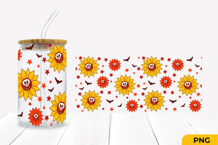 Halloween Flower Can Glass Wrap Libbey Glass SVG example image 1