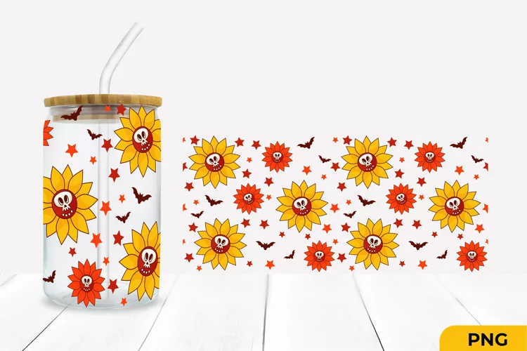 Halloween Flower Can Glass Wrap Libbey Glass SVG
