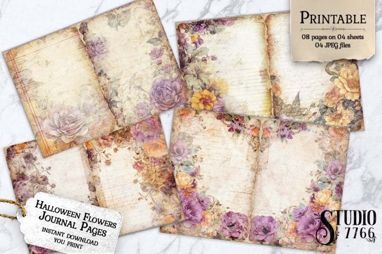 Halloween Flowers Junk Journal Pages
