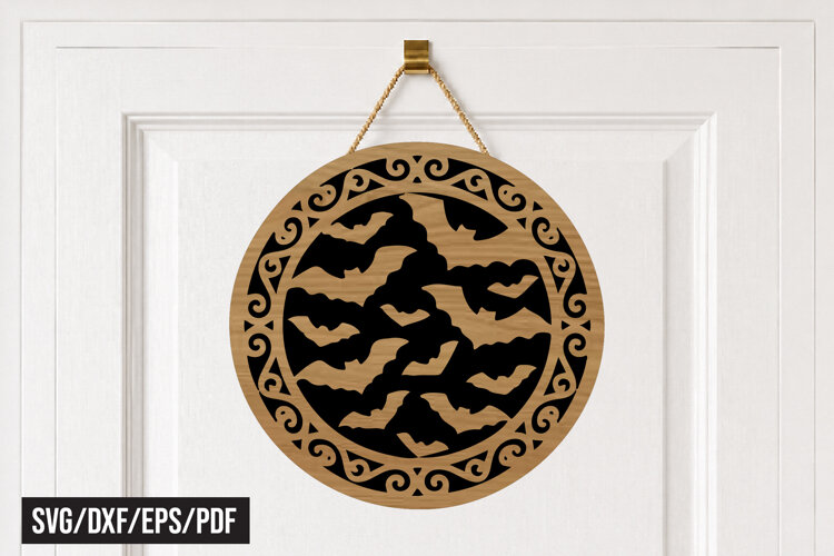 Halloween Flying Bats Round Door Hanger SVG example image 1