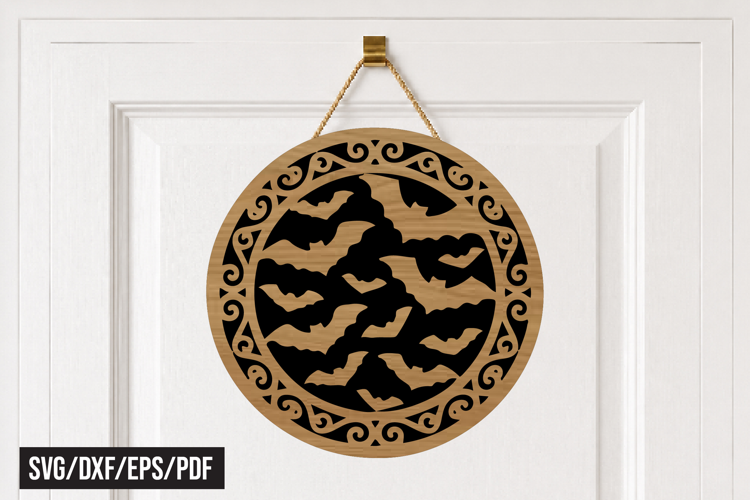 Halloween Flying Bats Round Door Hanger SVG