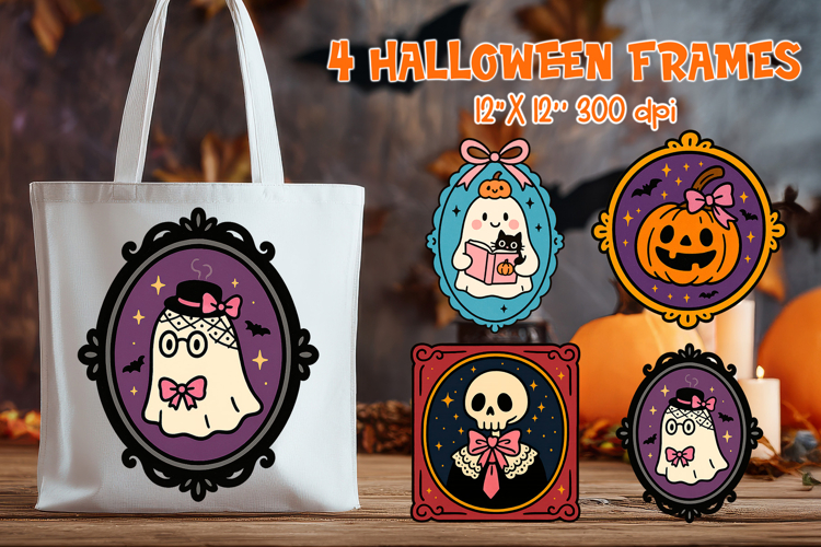 Coquette Halloween Vintage Frame Clipart | Cute Ghost