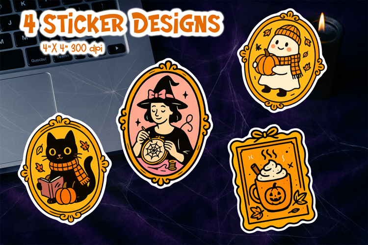 Halloween Vintage Frame Sticker Printable | Cozy Cat Ghost