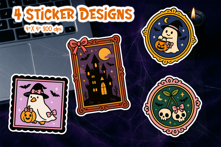 Halloween Vintage Frame Sticker Printable | Ghost, Castle