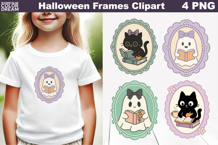 Halloween Frames Sublimation | Reading Book Lover Clipart