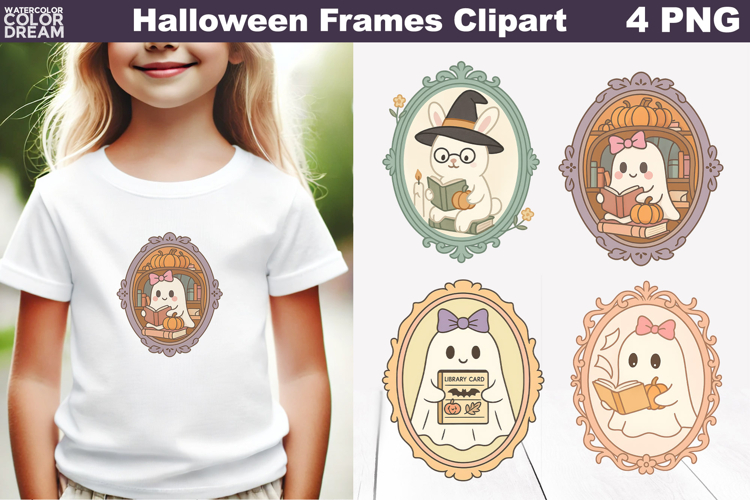 Halloween Frames Sublimation | Reading Book Lover Clipart
