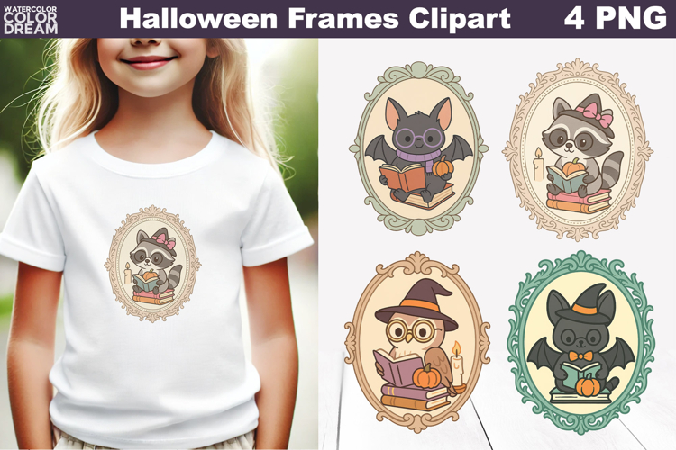Halloween Frames Sublimation | Reading Book Lover Clipart