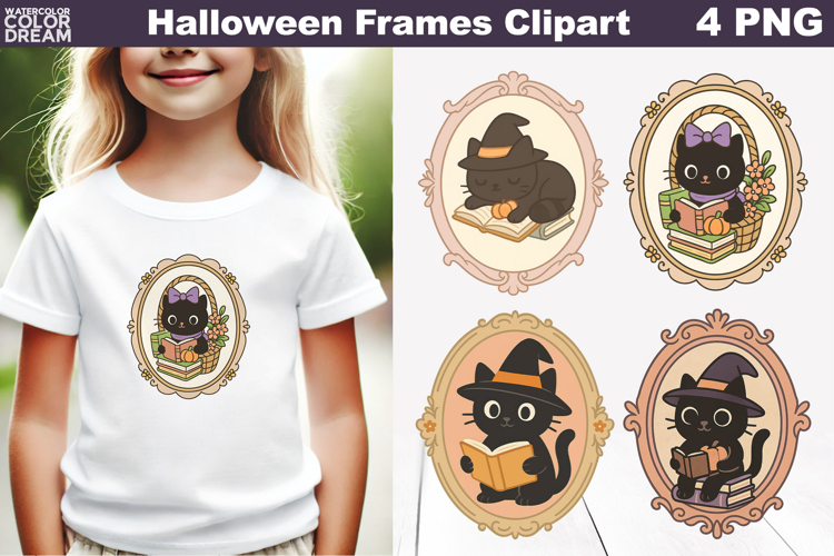 Halloween Frames Sublimation | Reading Book Lover Clipart