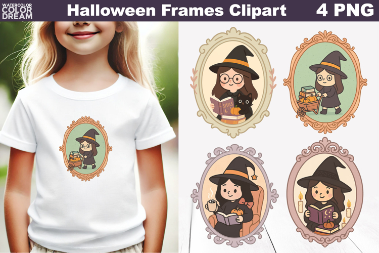 Halloween Frames Sublimation | Reading Book Lover Clipart