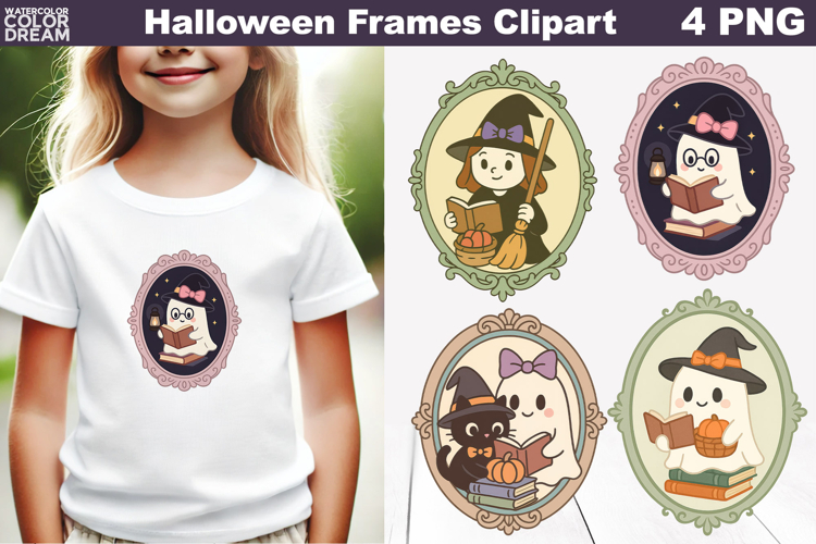 Halloween Frames Sublimation | Reading Book Lover Clipart
