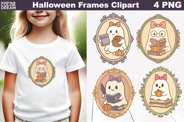 Halloween Frames Sublimation | Reading Book Lover Clipart