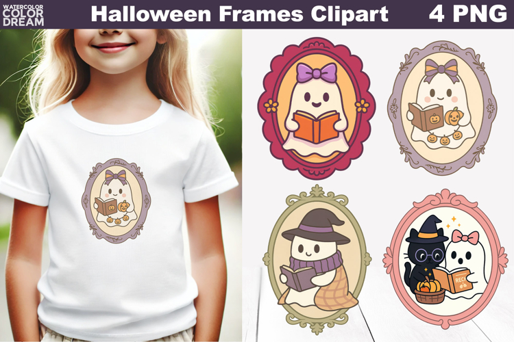 Halloween Frames Sublimation | Reading Book Lover Clipart