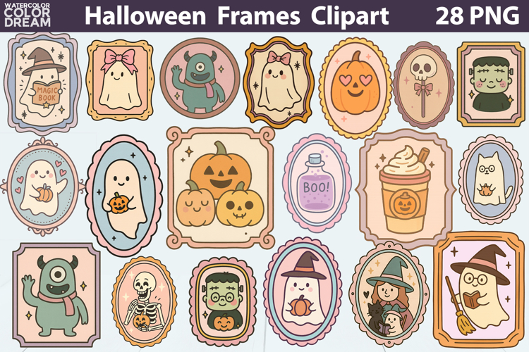 Halloween Frames Clipart Bundle | Hand Drawn Halloween