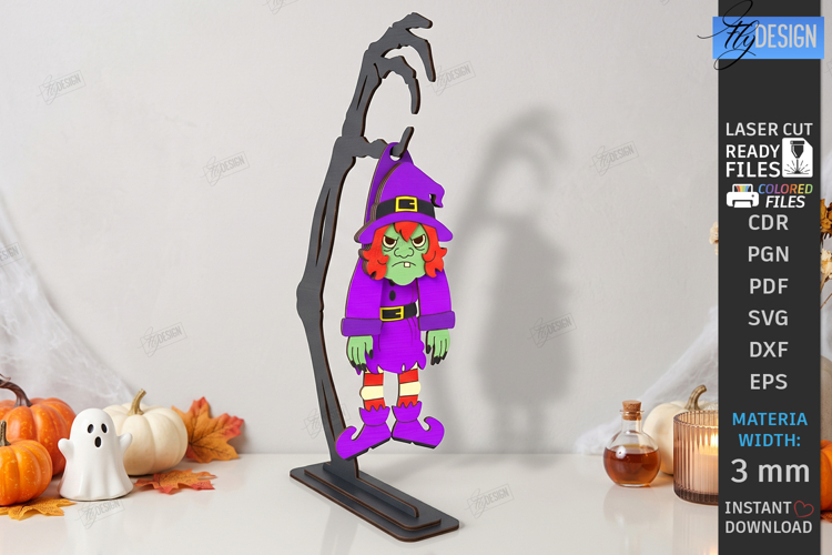 Halloween Funny Wiggly Décor Laser Cut | Hanging Witch SVG