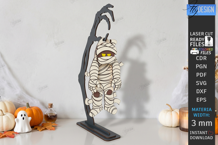 Halloween Funny Wiggly Décor Laser Cut | Hanging Mummy SVG