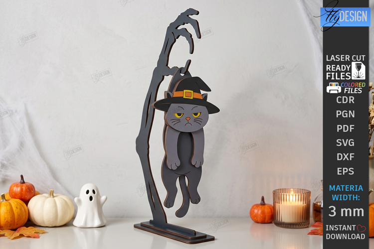 Halloween Funny Wiggly Décor Laser Cut | Hanging Cat SVG