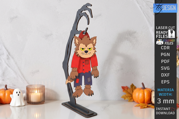 Halloween Funny Wiggly Décor Laser Cut | Hanging Werewolf