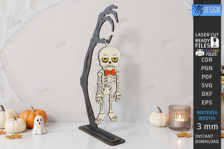 Halloween Funny Wiggly Décor Laser Cut | Hanging Skeleton