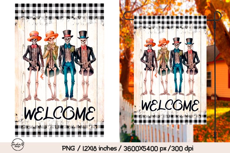 Halloween garden flag, Skeleton png