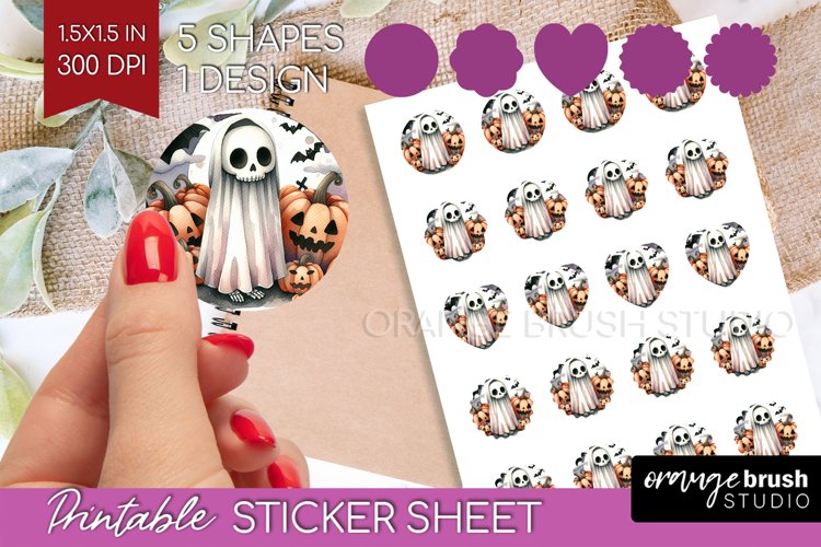 Ghost Round Sticker - Halloween Ghost Printable Sticker example image 1